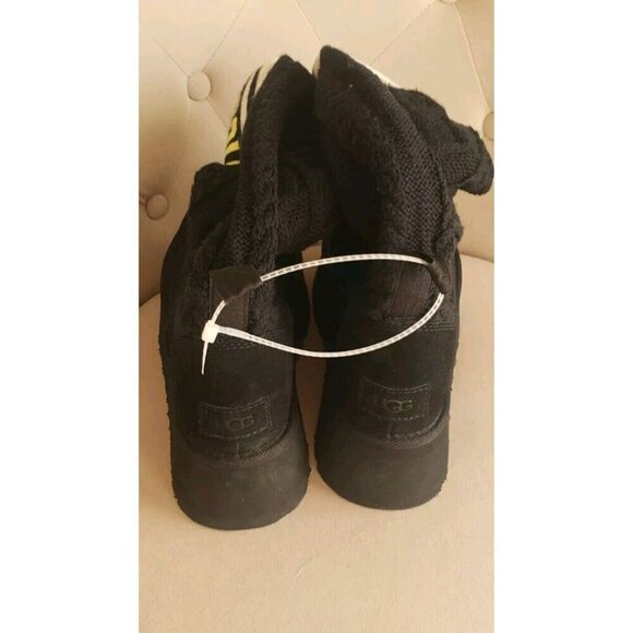 NEW UGG CLASSIC SWEATER LETTER KNIT SUEDE PLATFORM BOOTS BLACK SIZE US 9 - Picture 9 of 9